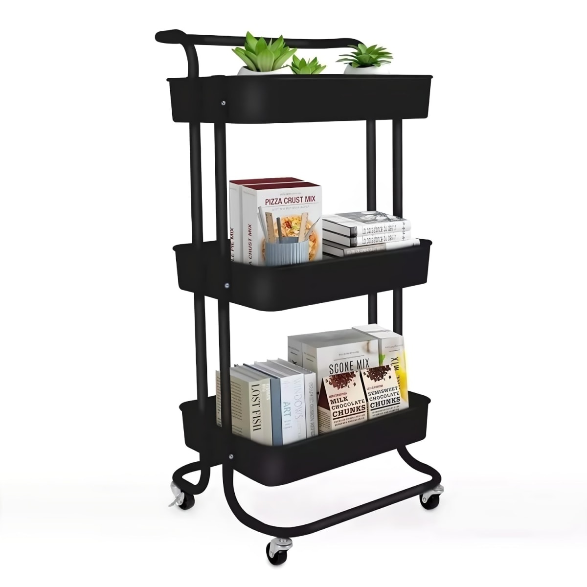 Carro Organizador Multiuso Negro Bandejas Plásticas1