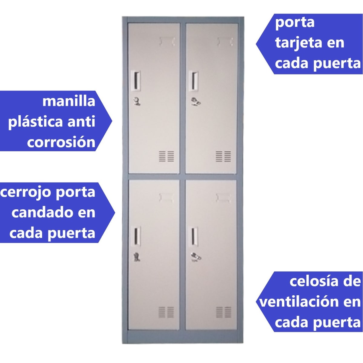 Locker Casillero Metalico 2 Cuerpos 4 Puertas con Patas3