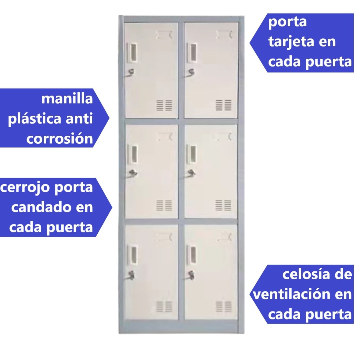 Locker Casillero Metalico 2 Cuerpos 6 Puertas con Patas2