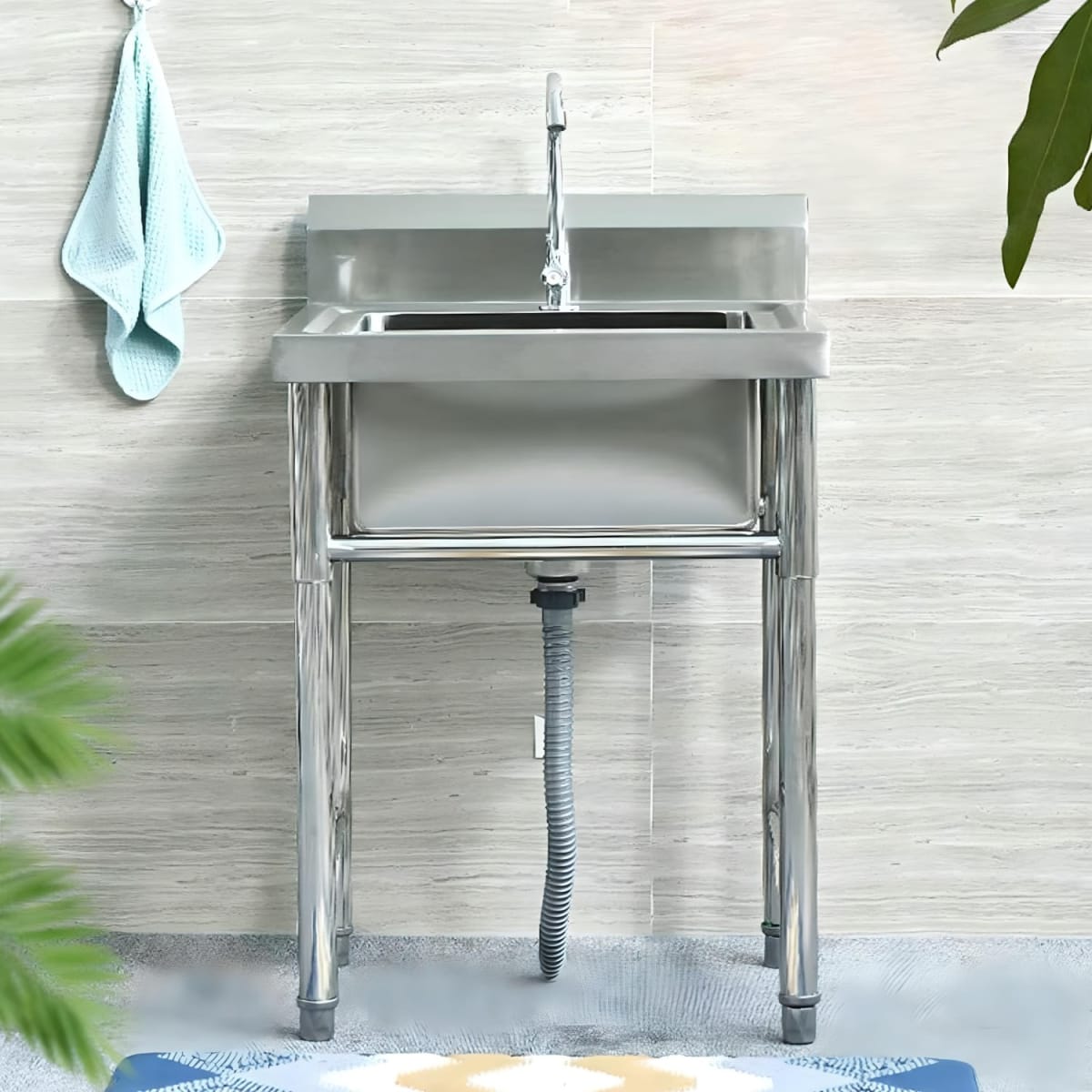 Lavafondos Acero Inoxidable 50x50x90 cm. Con Grifería10