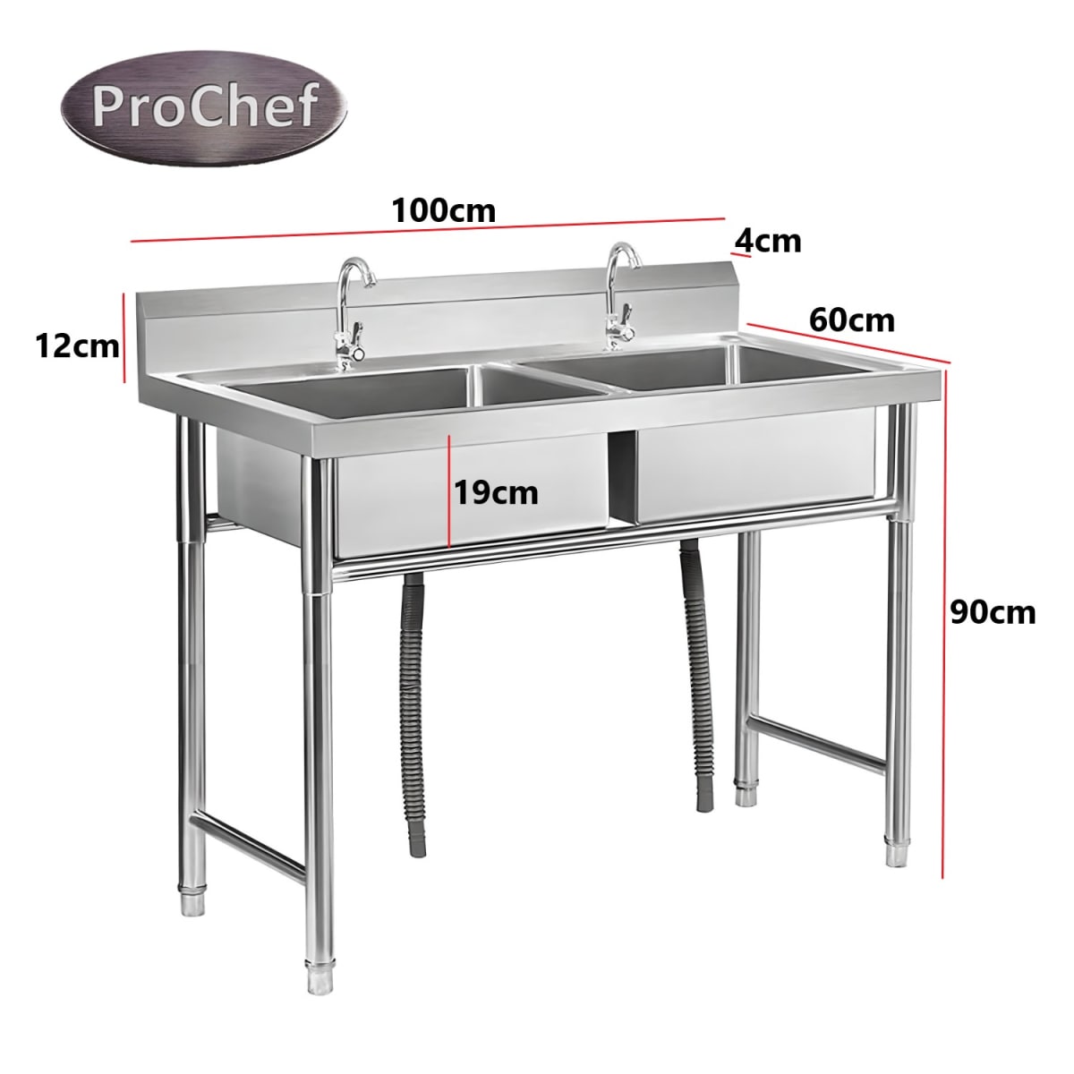 Lavafondos Doble Acero Inox. 100x60x90 cm. Con Grifería4