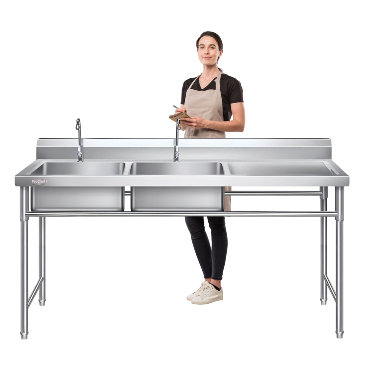 Lavafondos Doble Acero Inox. 175x60x90 cm. Secador derecho1