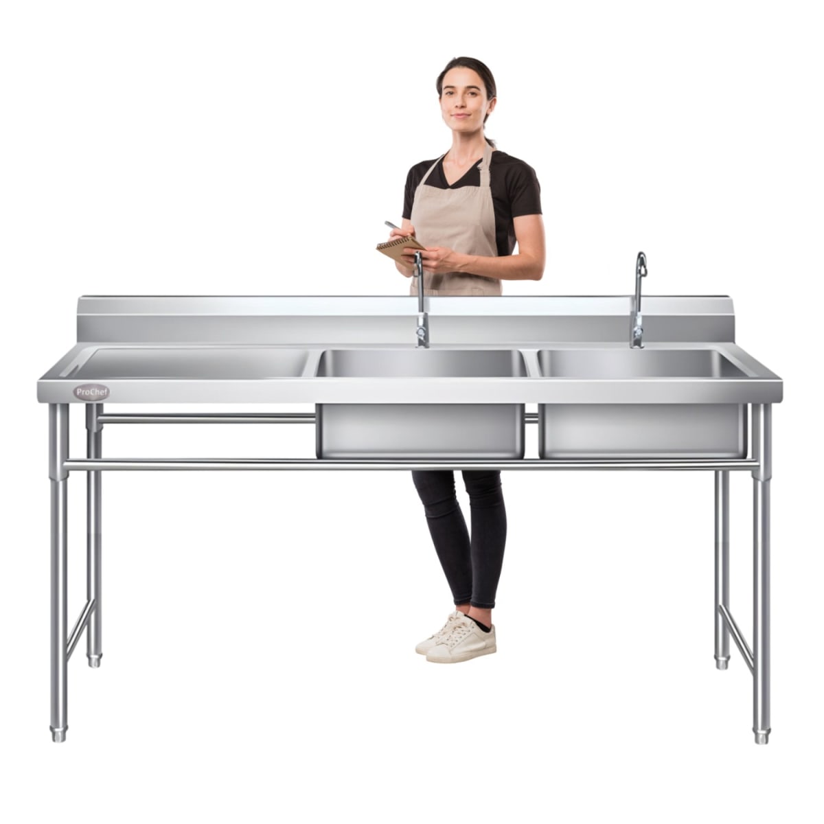 Lavafondos Doble Acero Inox. 180x60x90 cm. Secador izquierdo1