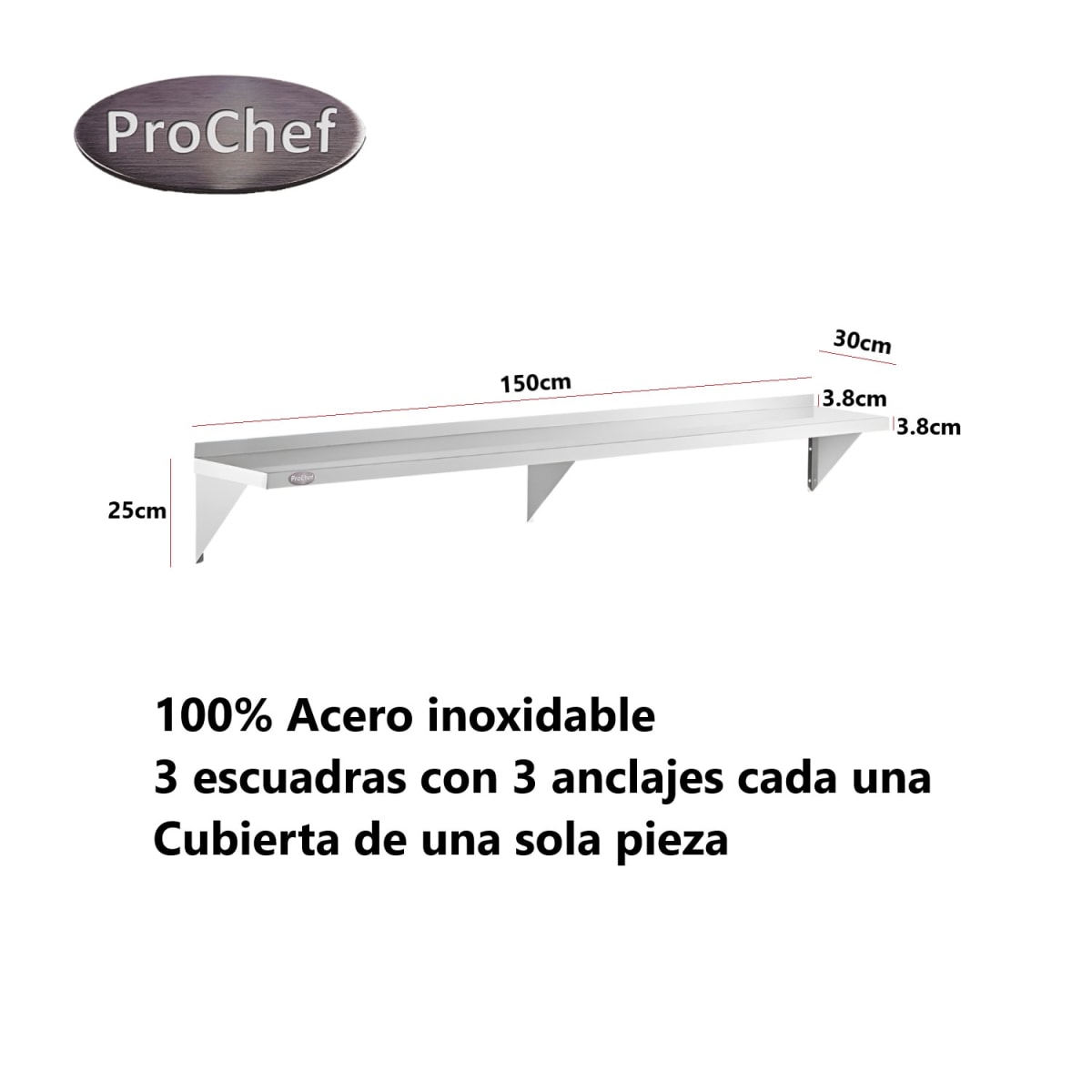 Repisa Mural 150x30 cm. Acero Inoxidable Liso5