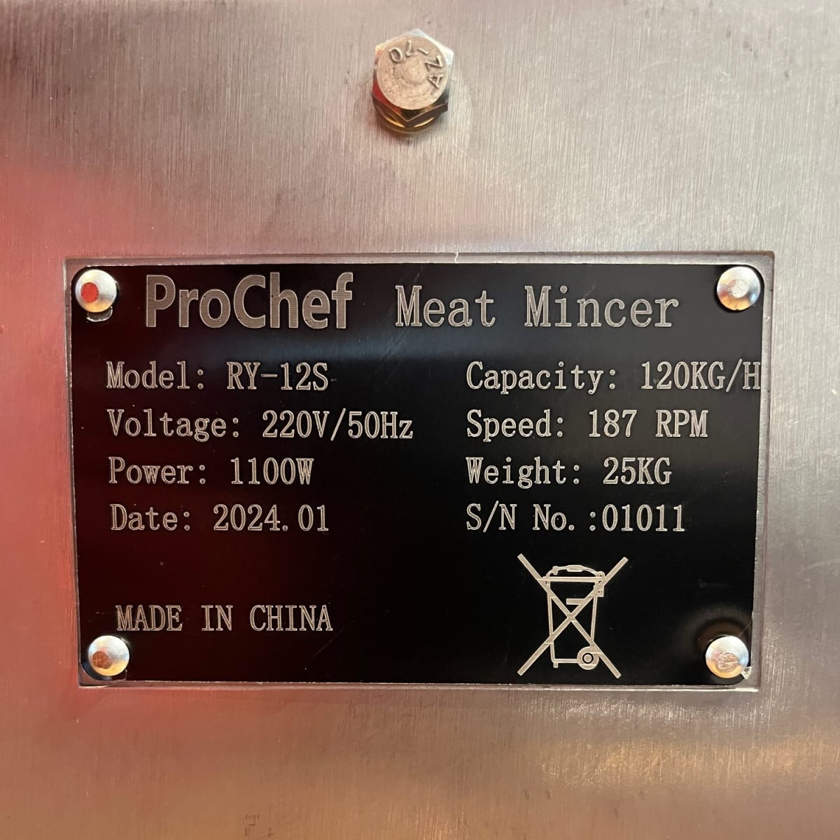 Moledora de Carne para Semi Congelados 12 Kg. ó 120 Kg/Hora12