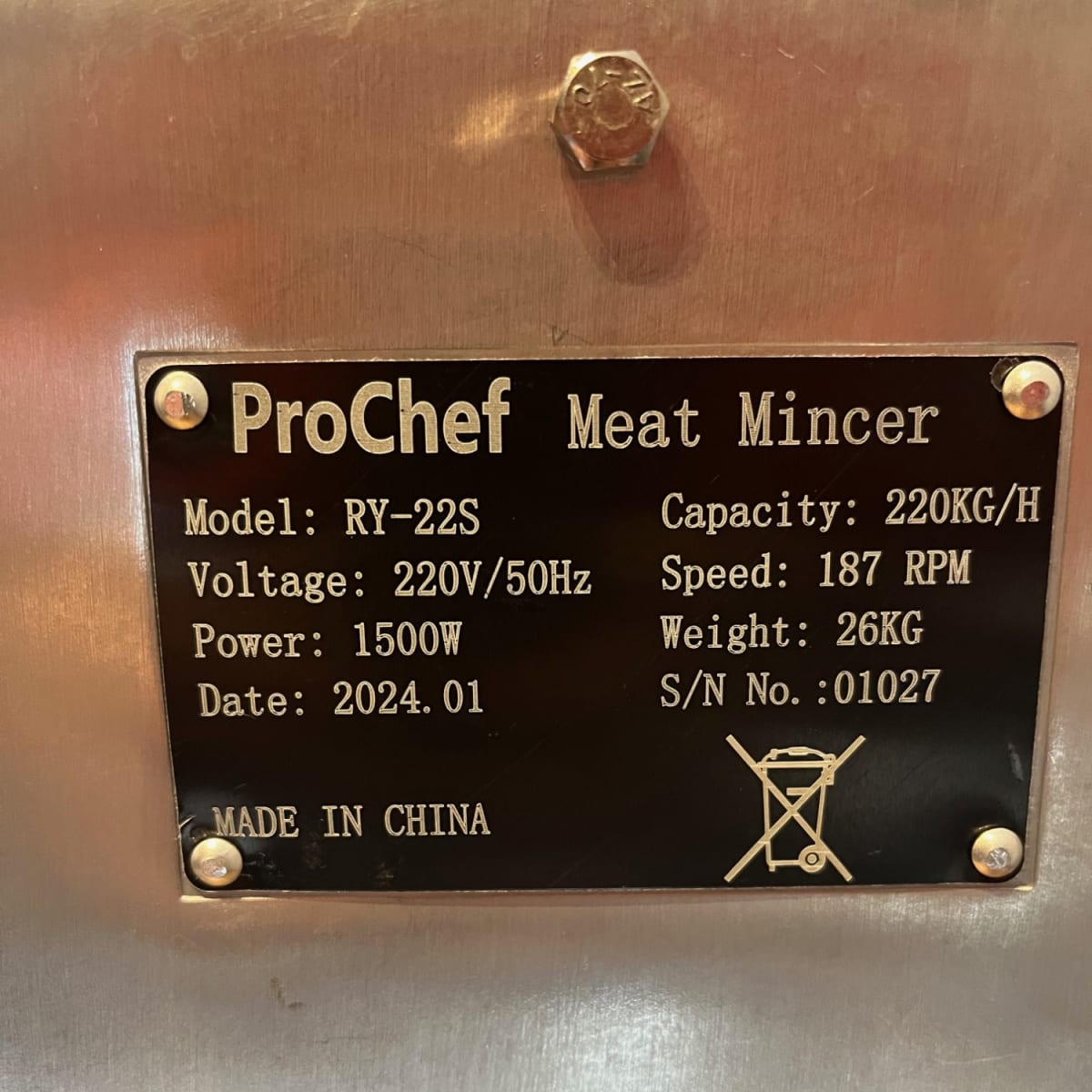 Moledora de Carne para Semi Congelados 22 Kg. ó 220 Kg/Hora16