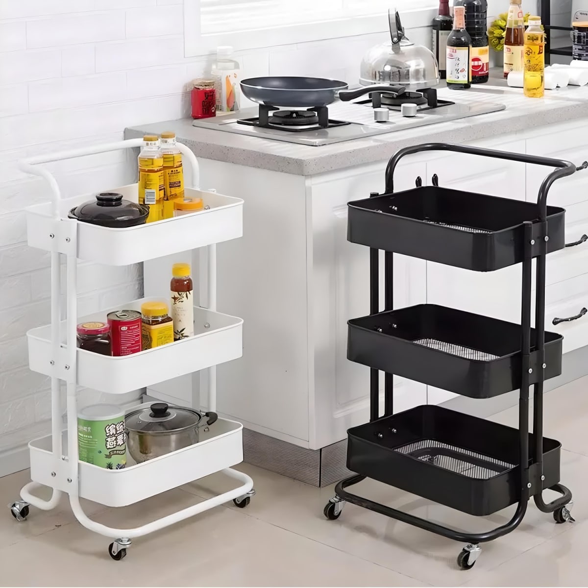 Carro Multiuso Organizador 3 Niveles 100% Acero Negro10