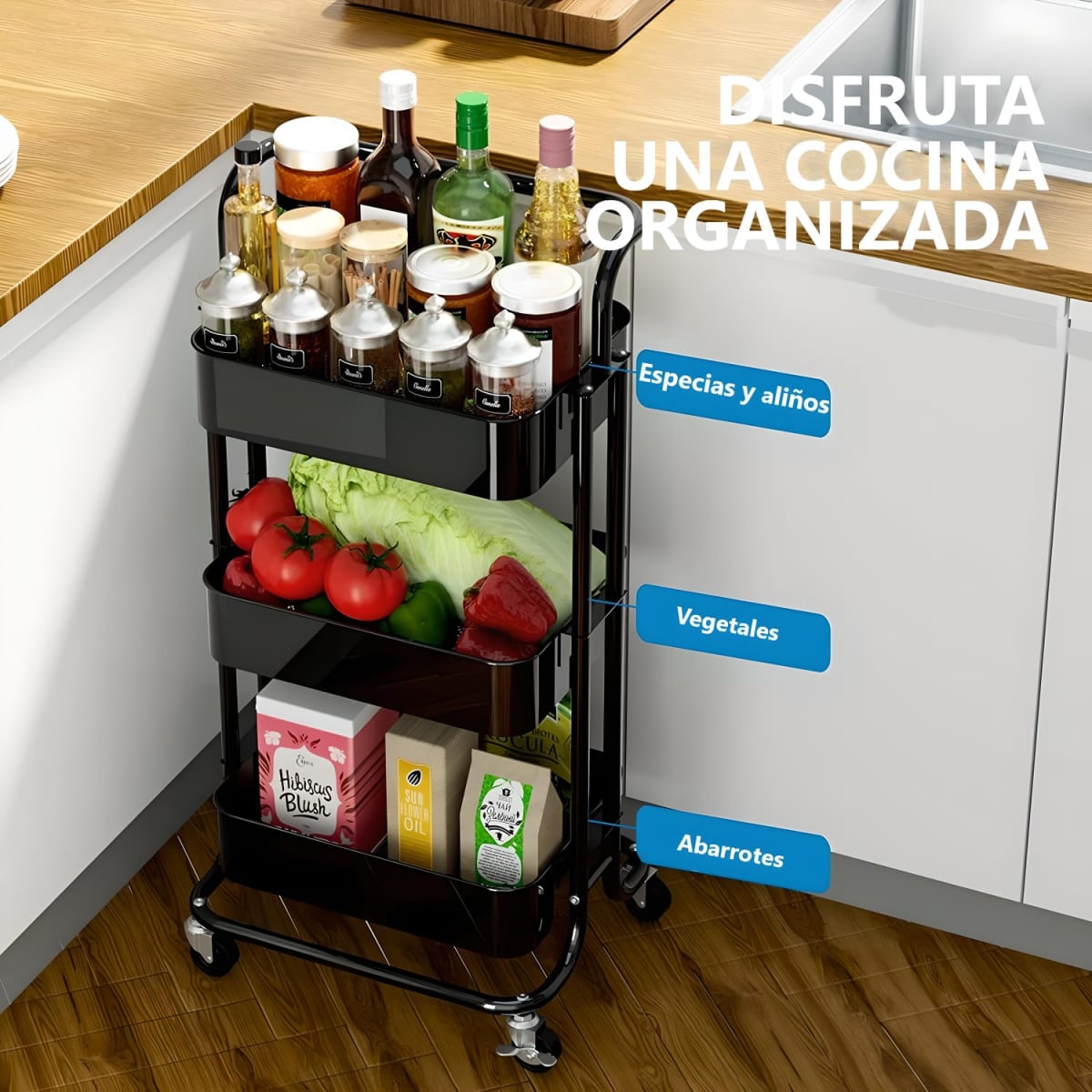 Carro Multiuso Organizador 3 Niveles 100% Acero Negro5