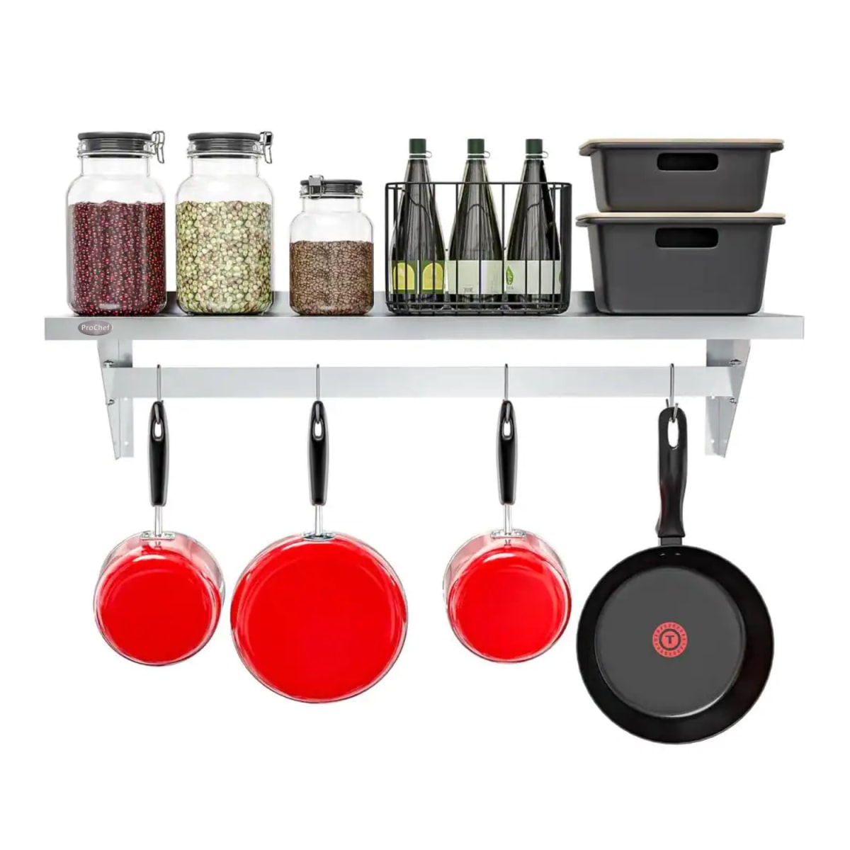 Repisa Mural 120x30 cm Acero Inoxidable con Colgadores de Ollas4