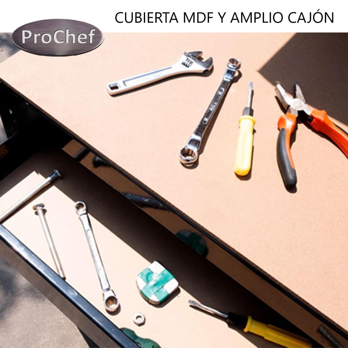 Mesón Banco de Trabajo con Cajon y Respaldo 120x60 cm.5