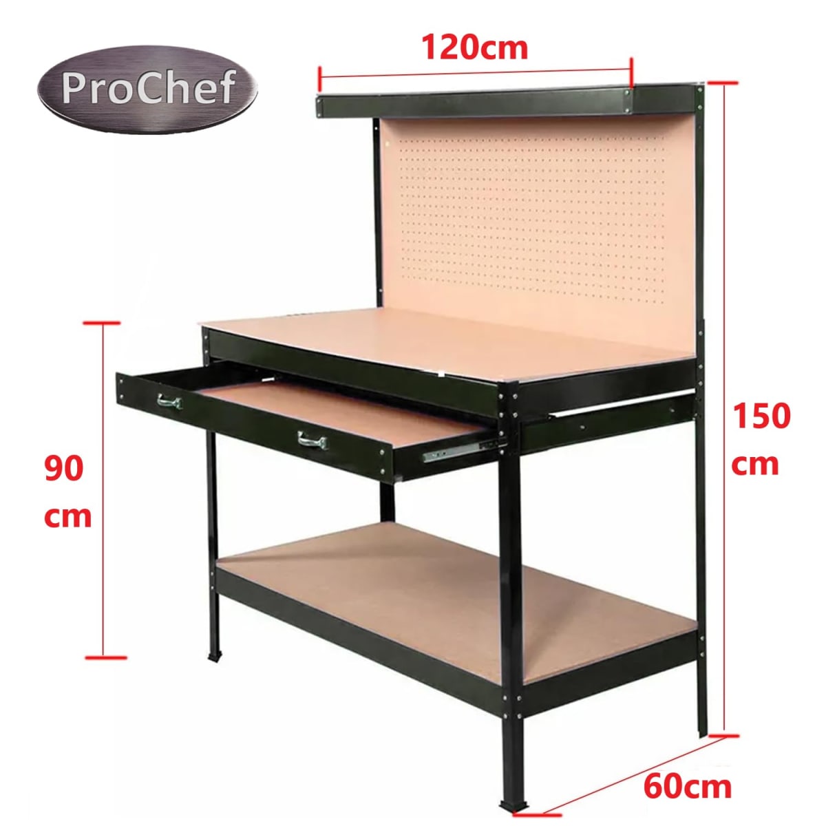 Mesón Banco de Trabajo con Cajon y Respaldo 120x60 cm.7