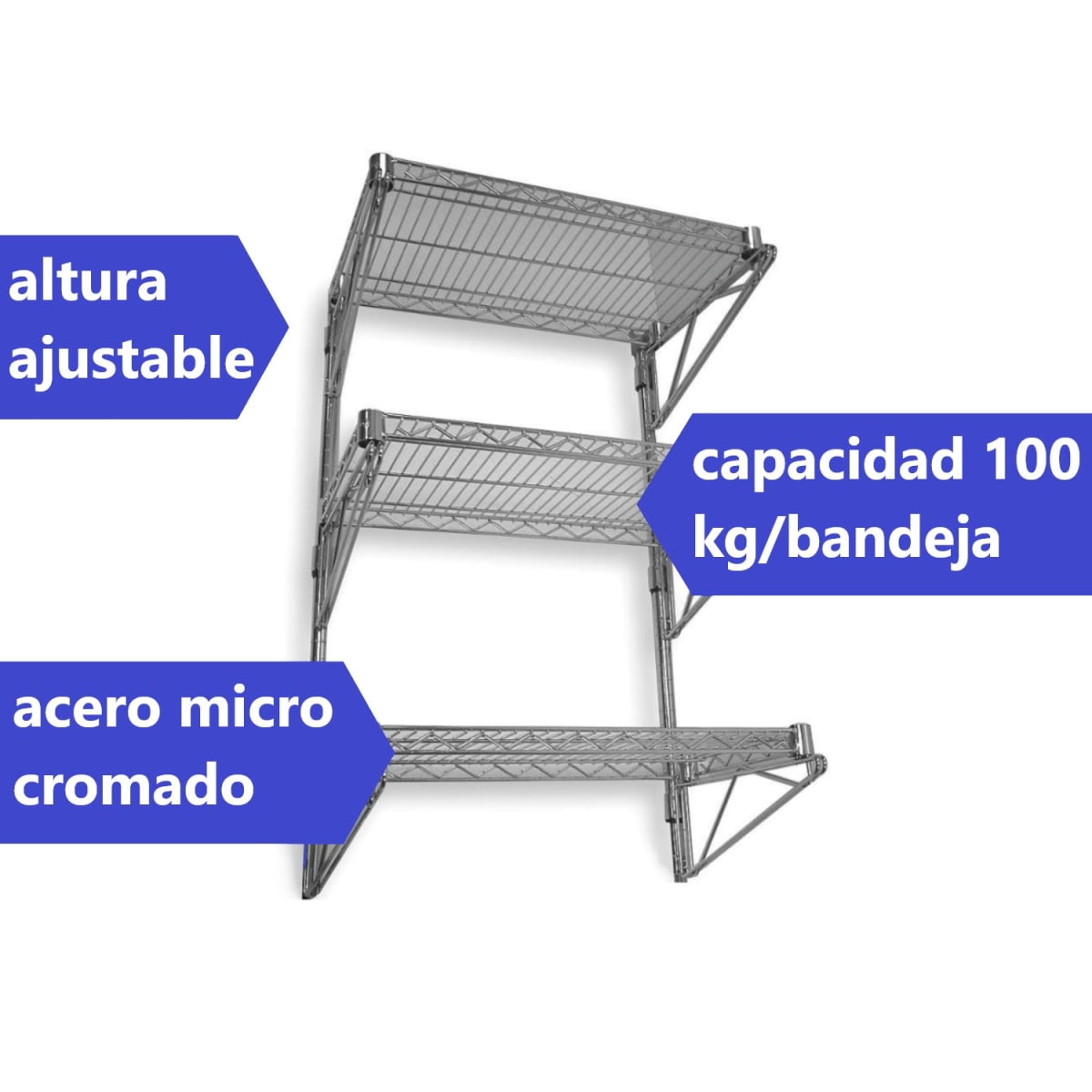 Repisa 3 bandejas 90x35x80 cm. Acero Cromado. Capacidad 150 kg.5