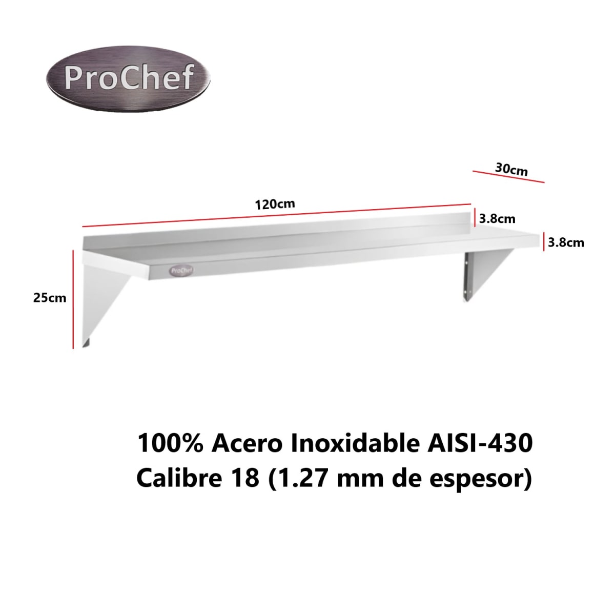 Repisa Mural 120x30 cm. Acero Inoxidable Liso6