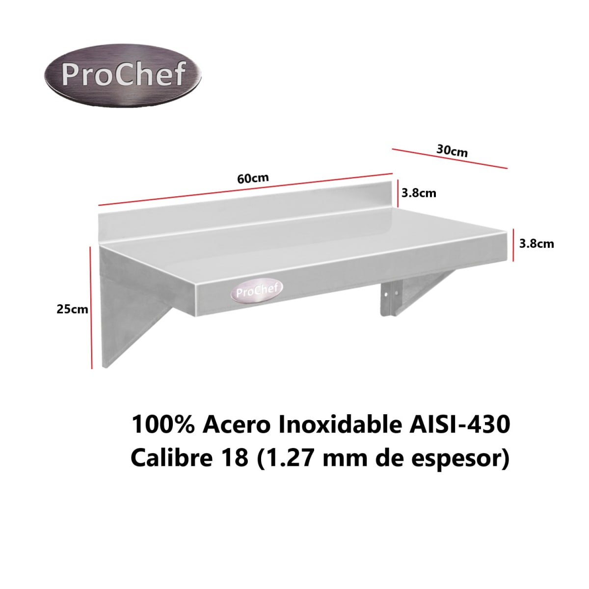Repisa Mural 60x30 cm. Acero Inoxidable Liso7