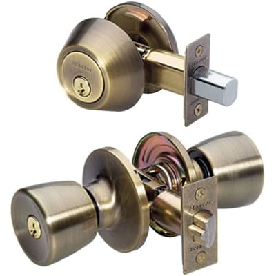 JUEGO CERRADURA DE ENTRADA CON CERROJO DE SEGURIDAD BRONCE ENVEJECIDO