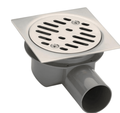 PILETA ACERO INOXIDABLE  15 x 15 CM REJILLA C/TRAMPA DE PVC 40 MM