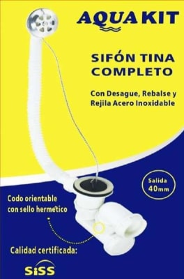SIFON TINA COMPLETO CON DESAGUE Y REBALSE