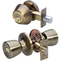 JUEGO CERRADURA DE ENTRADA CON CERROJO DE SEGURIDAD BRONCE ENVEJECIDO