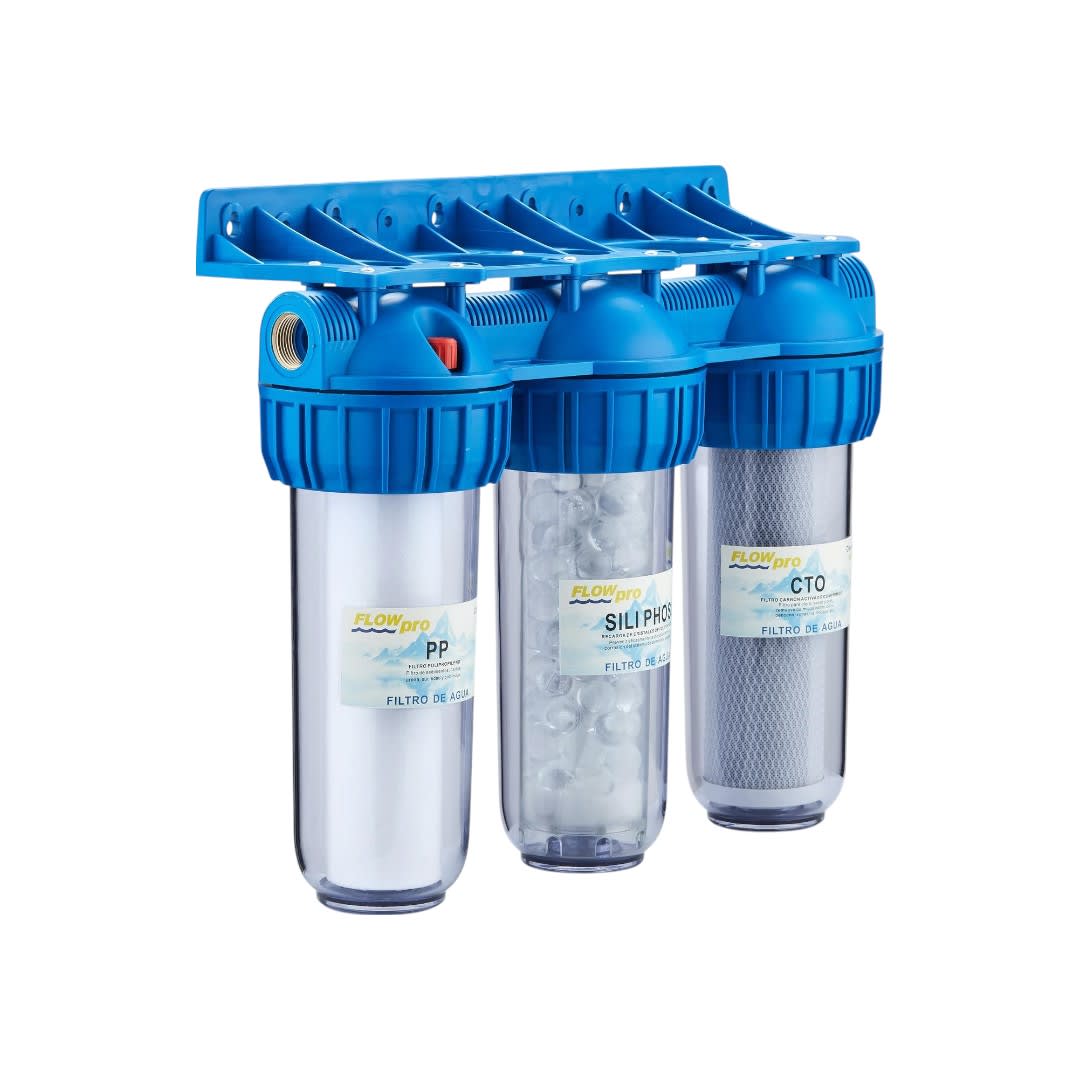 FILTRO PURIFICADOR DE AGUA 3 ETAPAS FLOWPRO ANTISARRO ABLANDADOR 3/4 (PP+CRISTALES+CTO) 3/42