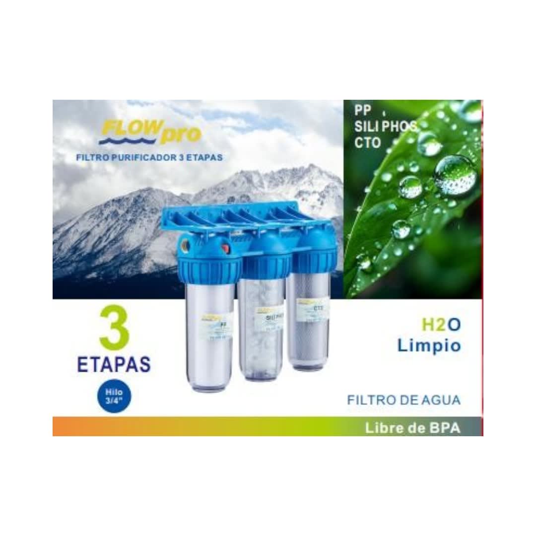 FILTRO PURIFICADOR DE AGUA 3 ETAPAS FLOWPRO ANTISARRO ABLANDADOR 3/4 (PP+CRISTALES+CTO) 3/41