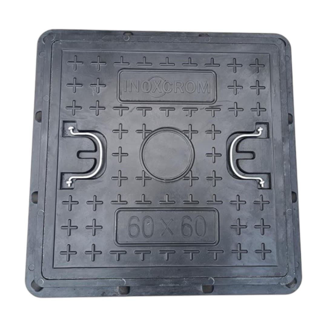 TAPA DE CAMARA POLIMERO INDUSTRIAL C/MANILLA (60 x 60) CM 20 TONELADAS1