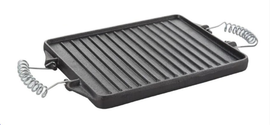 PLANCHA CHURRASQUERA FIERRO FUNDIDO RECTANGULAR 42 X 23 CM C/ASAS CROMADAS (4.5 KG)1