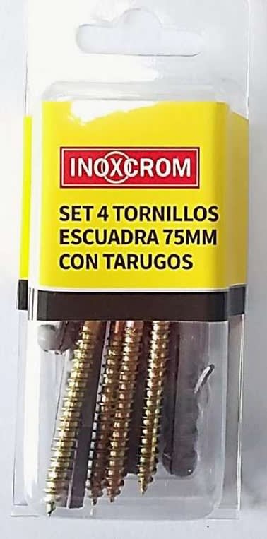 SET 4 TORNILLOS ESCUADRA 75 MM CON TARUGOS (BLISTER)1
