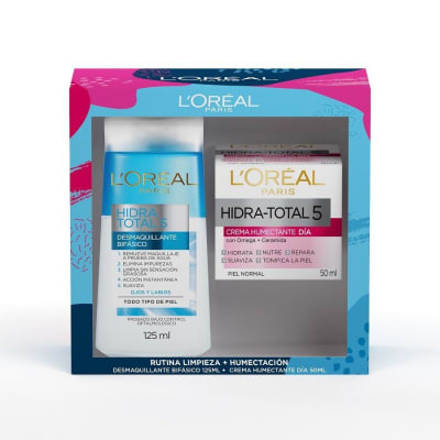 ESTUCHE  LOREAL RUTINA LIMPIEZA +HUMECTACIÓN DESMAQUILLANTE BIFASICO 125ML+ CR HIDRATANTE DIA1