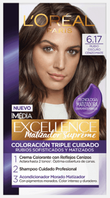 TINTURA LOREAL EXCELLENCE 6.17 RUBIO OSCURO CENIZO MATE  45GR