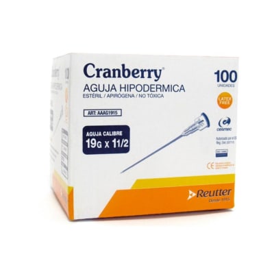AGUJA HIPODERMICA 19G X 1 1/2  CRANBERRY (100UNIDADES)1