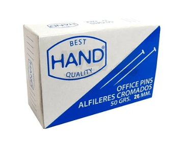 CAJA ALFILERES CROMADOS HAND 100 Unidades1