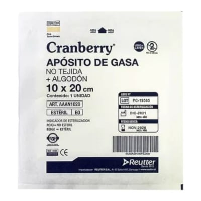 APÓSITO DE GASA NO TEJIDA+ALGODÓN 10X20CM 10 UNIDADES CRANBERRY1