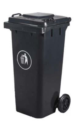 BASURERO PLASTICO CON TAPA Y RUEDA 120 LTS1