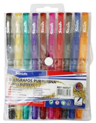 BOLIGRAFOS PURPURINA STELAM 0.7MM 10PCS