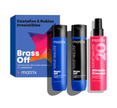 PACK MATRIX BRASS OFF SHAMPOO+ACONDICIONADOR+SPRAY1