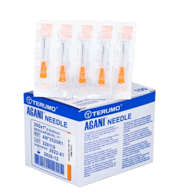 CAJA DE AGUJA 25GX1 (0.5X25MM) AGANI NEEDLE 100 UNIDADES1