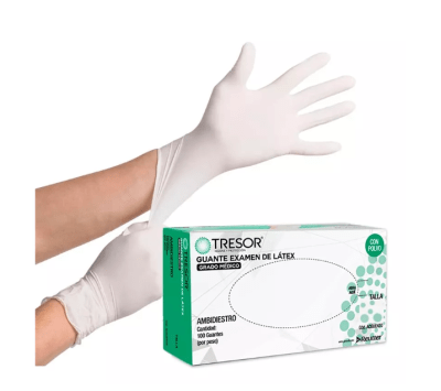 CAJA GUANTE EXAMEN DE LATEX CON POLVO TALLA L 100 UNIDADES TRESOR1