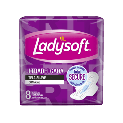 TOALLA HIGIENICA LADYSOFT ULTRA DELGADA TELA SUAVE C/ALAS 8 UNIDADES