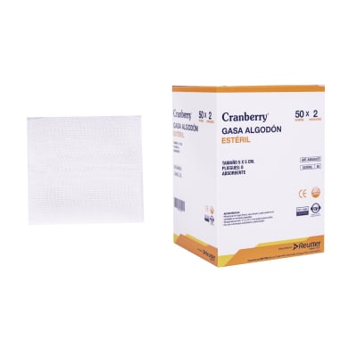 GASA ALGODÓN ESTERIL TAMAÑO 5X5CM 50 SOBRES X 2 UNIDADES CRANBERRY