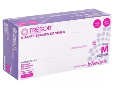 CAJA GUANTE EXAMEN DE VINILO TRANSPARENTE TALLA M 100 UNIDADES TRESOR1