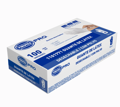 CAJA GUANTE DE LÁTEX DESECHABLE CON POLVO TALLA L 100 UNIDADES VIRUTEX