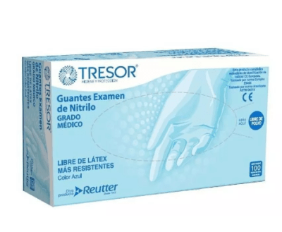 CAJA GUANTE EXAMEN DE NITRILO AZUL TALLA M 100 UNIDADES TRESOR