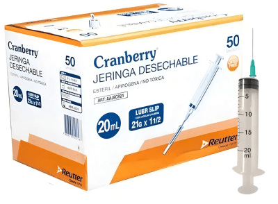 JERINGA DESECHABLE APORÓGENA CRANBERRY 20ML LUER SLIP AGUJA 21X 1 1/2  50 UNIDADES