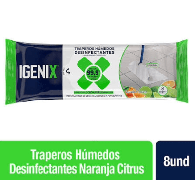 TRAPERO HÚMEDO DESINFECTANTE IGENIX C/OJAL AROMA NARANJA CITRUS 8 UNIDADES
