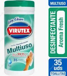 TOALLAS DESINFECTANTES MULTIUSO VIRUTEX AROMA FRESH 35 UNIDADES TARRO