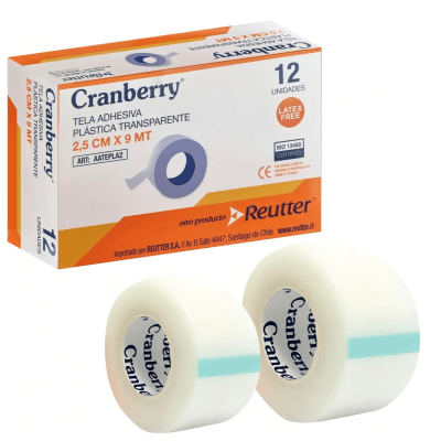 TELA  ADHESIVA PLÁSTICA TRANSPARENTE SIN CARRO 2.5CMX9MT CRANBERRY