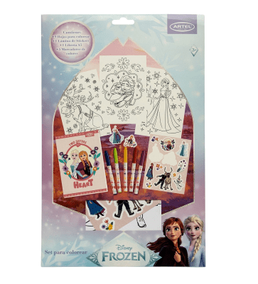 SET PARA COLOREAR ARTEL FROZEN 9HOJAS PARA PINTAR 1LAMINA DE STICKERS 1CUADERNILLO CROQUIS 5MARCADOR