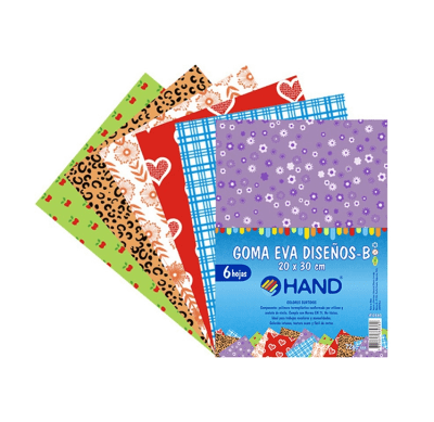 SET GOMA EVA DISEÑOS B HAND   20X30CM 6 COLORES