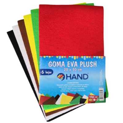 SET GOMA EVA PLUSH HAND 20X30CM 6 COLORES