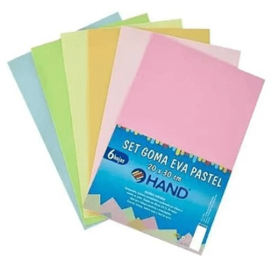 SET GOMA EVA HAND COLORES PASTEL 20X30CM 6 COLORES